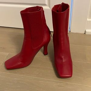 Zara Leather Square Toe Red Booties